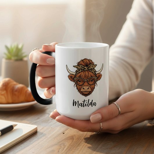 Personalized Highland cow messy bun  Verwandlungstasse