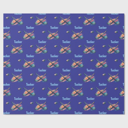 Personalized Hockey Name Wrapping Paper Roll Geschenkpapier (Flach)