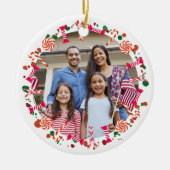 Personalized Holiday Candy Border Photo Keramik Ornament (Vorne)