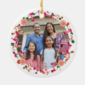 Personalized Holiday Candy Border Photo Keramik Ornament (Hinten)