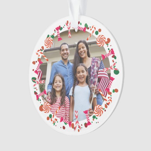Personalized Holiday Candy Border Photo Ornament (Vorderseite)