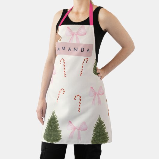 Personalized Holiday Gingerbread & Pink Bow Schürze (InSitu)