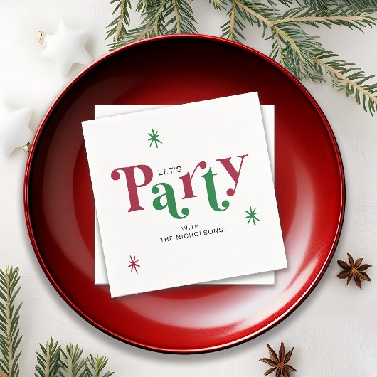 Personalized Holiday Let's Party Festive Serviette