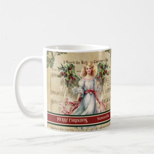 Personalized Holiday Mug Retro Angel Celebration Kaffeetasse (Links)