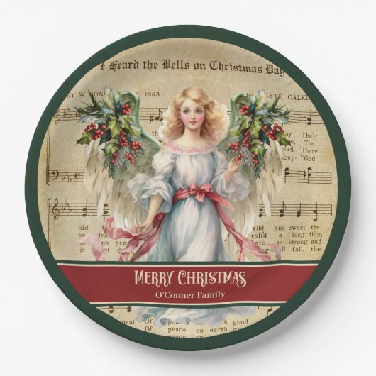 Personalized Holiday Paper Plates Angel Celebratio Pappteller (Vorderseite)