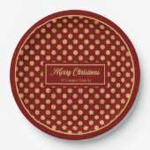 Personalized Holiday Paper Plates Red & Gold Dots Pappteller (Vorderseite)