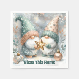 Personalized Holiday Winter Gnome Bless This Home  Serviette