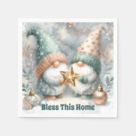 Personalized Holiday Winter Gnome Bless This Home Serviette (Vorderseite)
