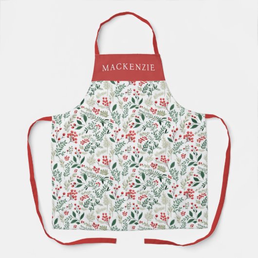 Personalized Holly Berries Greenery Pattern Schürze (Vorderseite)