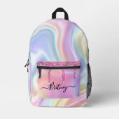Personalized holographic pink drips girly bedruckter rucksack (Vorderseite)