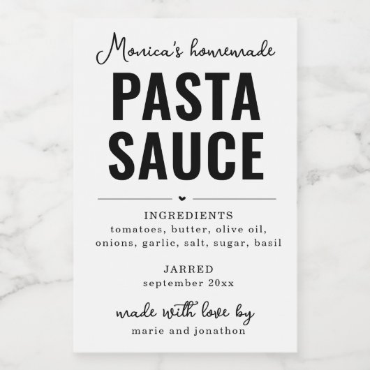 Personalized Homemade Pasta Sauce Label Weinetikett (Einzelnes Label)