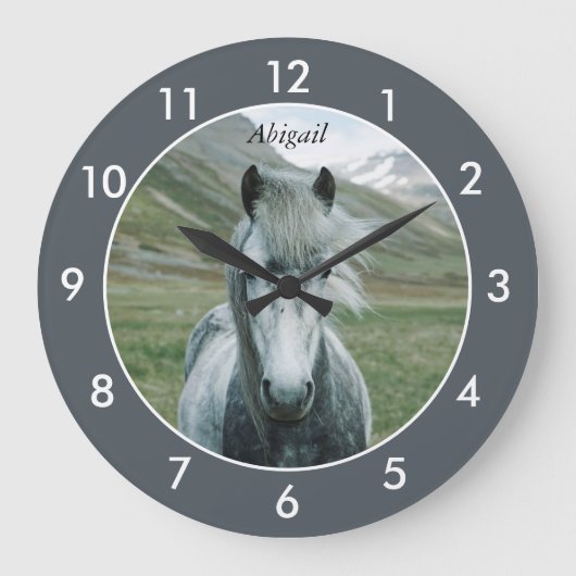 Personalized Horse Large Clock Große Wanduhr (Vorderseite)