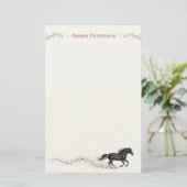 Personalized Horse Stationery Black Horse Flowers Briefpapier (Stehend Vorderseite)