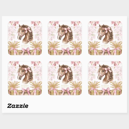 Personalized Horse Sticker – Blush Pink (Blatt)