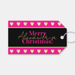 Personalized Hot Pink Black Gold Heart Christmas Geschenkanhänger