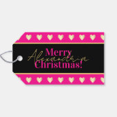 Personalized Hot Pink Black Gold Heart Christmas Geschenkanhänger (Rückseite Horizontal)