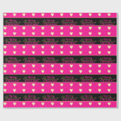 Personalized Hot Pink Black Gold Heart Christmas Geschenkpapier (Flach)