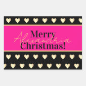 Personalized Hot Pink Black Gold Heart Christmas Geschenkpapier Set (Vorderseite 2)