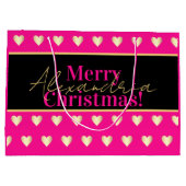 Personalized Hot Pink Black Gold Heart Christmas Große Geschenktüte (Rückseite)