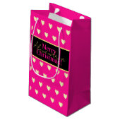 Personalized Hot Pink Black Gold Heart Christmas Kleine Geschenktüte (Rückseite Schrägansicht)