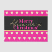 Personalized Hot Pink Black Gold Heart Christmas Seidenpapier (Vorderseite)