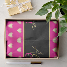 Personalized Hot Pink Black Gold Heart Christmas Seidenpapier