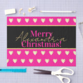 Personalized Hot Pink Black Gold Heart Christmas Seidenpapier (Handwerk)