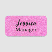 Personalized Hot Pink Glitter Name Tag Pin Namensschild (Vorderseite)