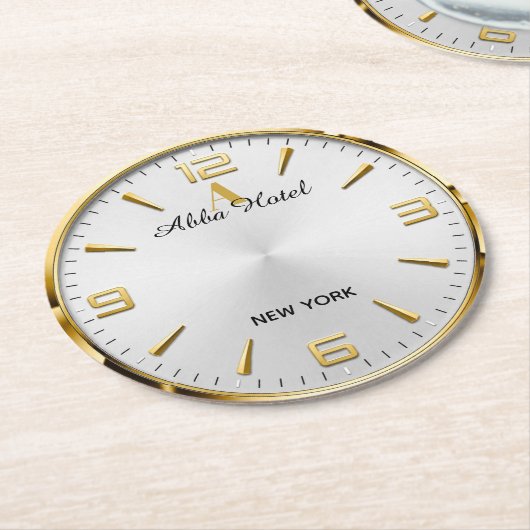 Personalized Hotel Name Luxury Gold Silver  Runder Pappuntersetzer (Angewinkelt)