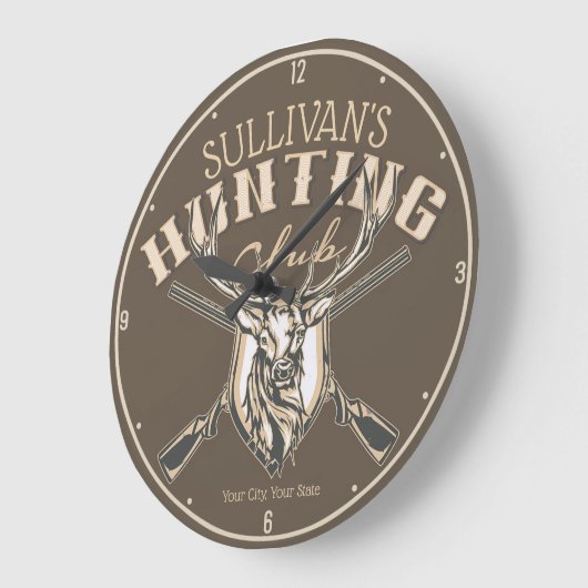 Personalized Hunter NAME Deer Rifle Hunting Club Große Wanduhr (Winkel)