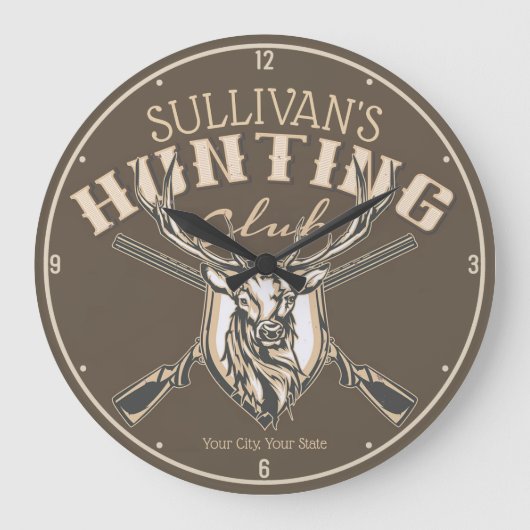 Personalized Hunter NAME Deer Rifle Hunting Club Große Wanduhr (Vorderseite)