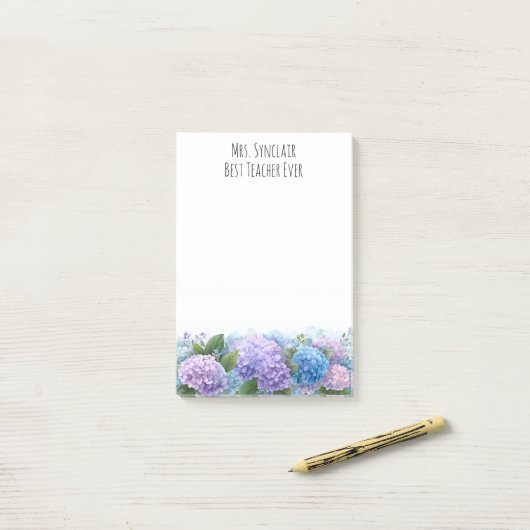 Personalized Hydrangea Flower Teacher Appreciation Post-it Klebezettel (Auf Schreibtisch)