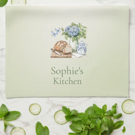 Personalized Hydrangea Kitchen Towel, Custom Name Geschirrtuch (Gefaltet)