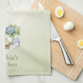 Personalized Hydrangea Kitchen Towel, Custom Name  Geschirrtuch (Viertel Falte)