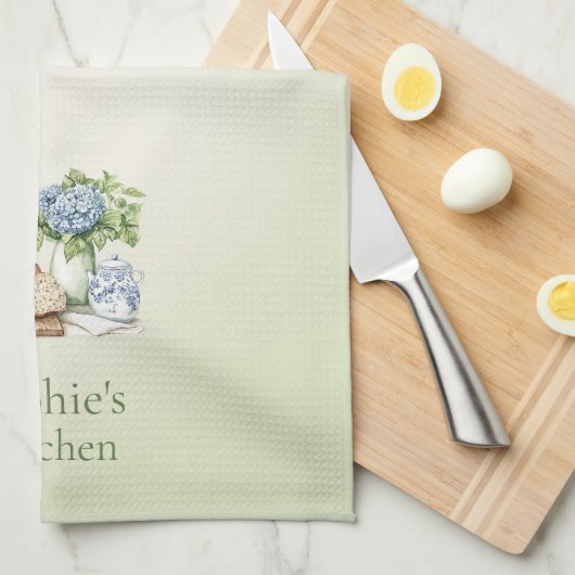 Personalized Hydrangea Kitchen Towel, Custom Name Geschirrtuch (Viertel Falte)