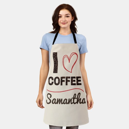 Personalized I Love Coffee Bean Barista Apron Gift Schürze (Getragen)