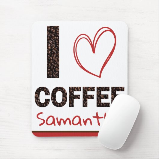 Personalized I Love Coffee Custom Name Mousepad (Mit Mouse)