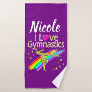 PERSONALIZED I LOVE GYMNASTICS DESIGN BADEHANDTUCH