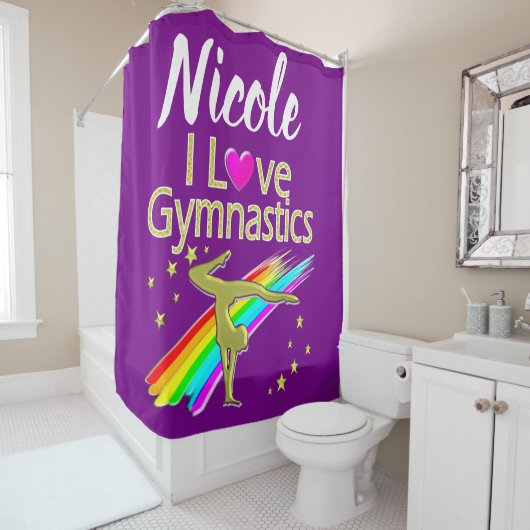 PERSONALIZED I LOVE GYMNASTICS DESIGN DUSCHVORHANG (Beispiel)