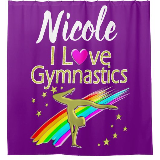 PERSONALIZED I LOVE GYMNASTICS DESIGN DUSCHVORHANG (Vorderseite)