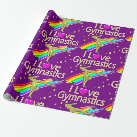 PERSONALIZED I LOVE GYMNASTICS DESIGN GESCHENKPAPIER (Ungerollt)