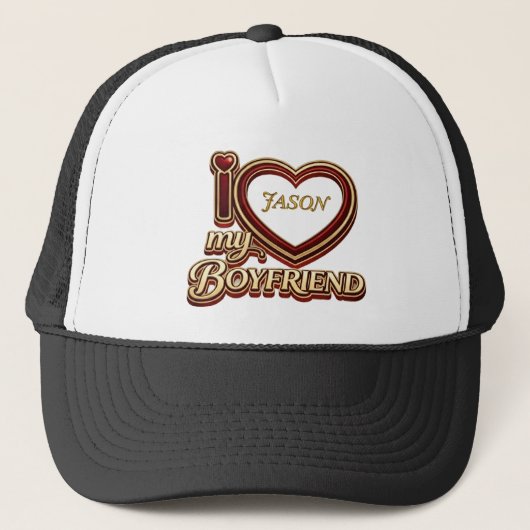 Personalized I Love My Boyfriend Custom Name Truckerkappe (Vorderseite)