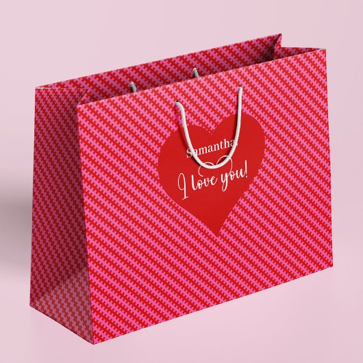 Personalized I Love You Pink Hearts Valentine  Große Geschenktüte