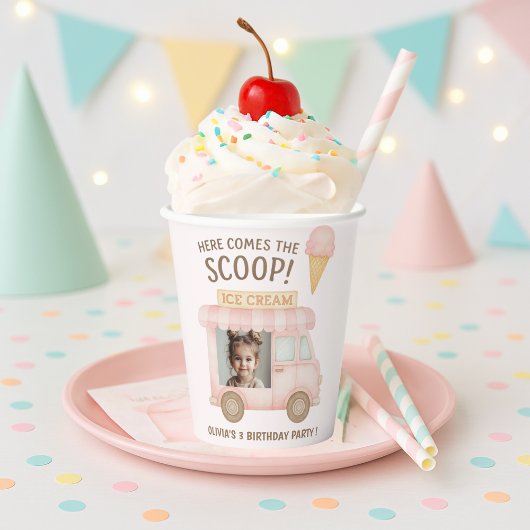 Personalized Ice Cream Truck Photo Birthday  Pappbecher