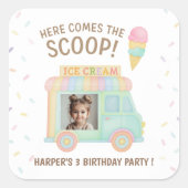 Personalized Ice Cream Truck Rainbow Sprinkle Quadratischer Aufkleber (Vorderseite)