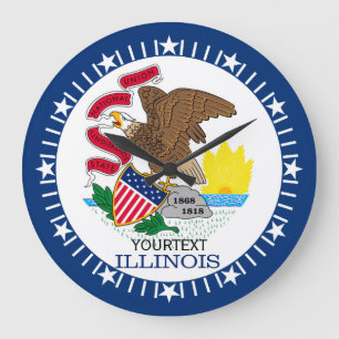Personalized Illinois State Flag Design on Große Wanduhr