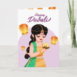 Personalized Indian Girl Diwali Floating Lantern Karte