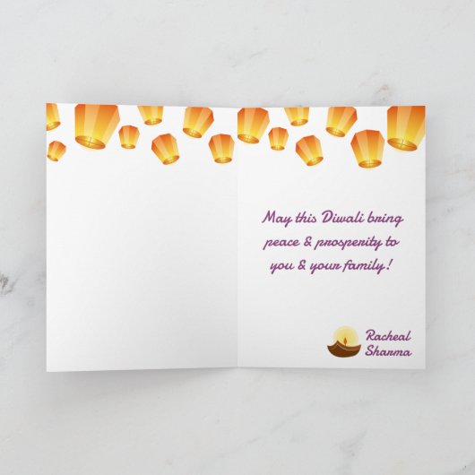 Personalized Indian Girl Diwali Floating Lantern Karte (Innenseite)