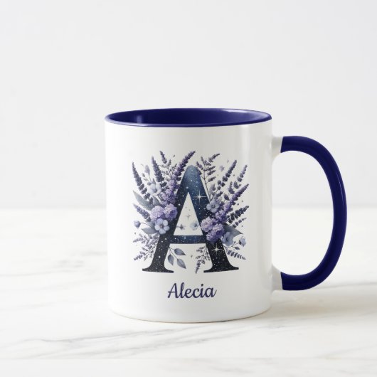 Personalized Initial A Floral Custom Name Monogram Tasse (Rechts)