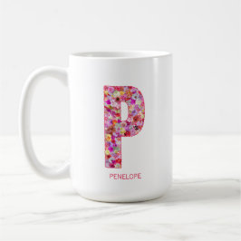 Personalized Initial | Floral Letter P Monogram Kaffeetasse